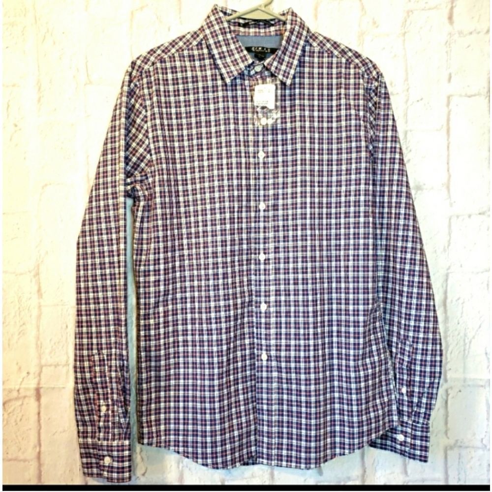 21 MEN NWT Plaid Button-Down Shirt Blue Pink White Small